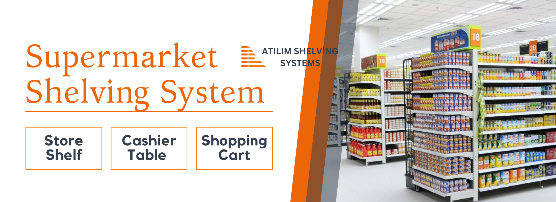 Shelf systems in desired sizes and colors for Market Stores and Warehouses