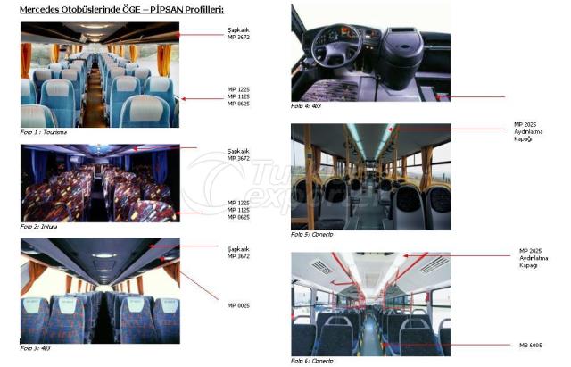 Perfis de plástico para interiores de ônibus