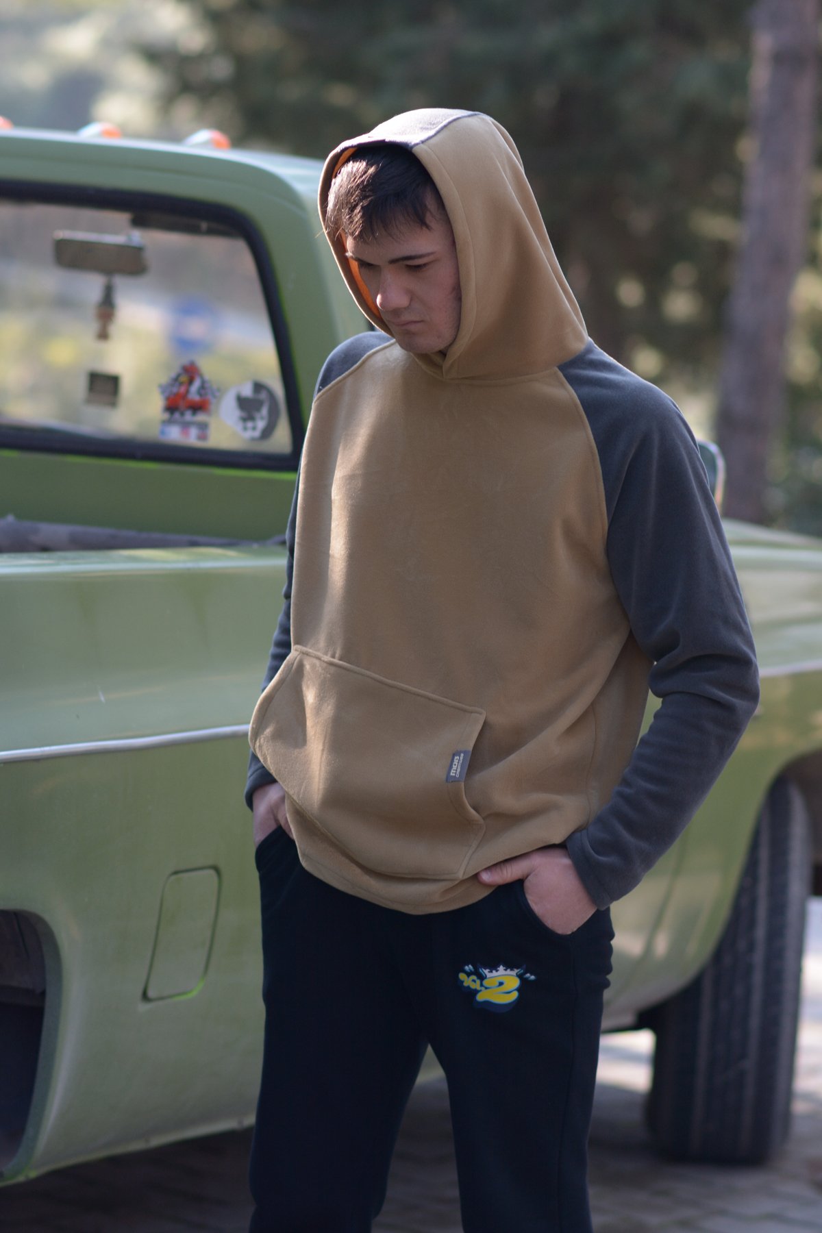 Oversized Panelled Hooded Fleece Hoodie