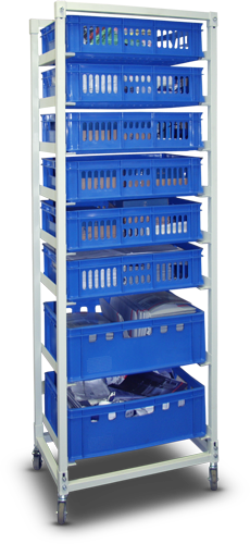 Metal shelving units