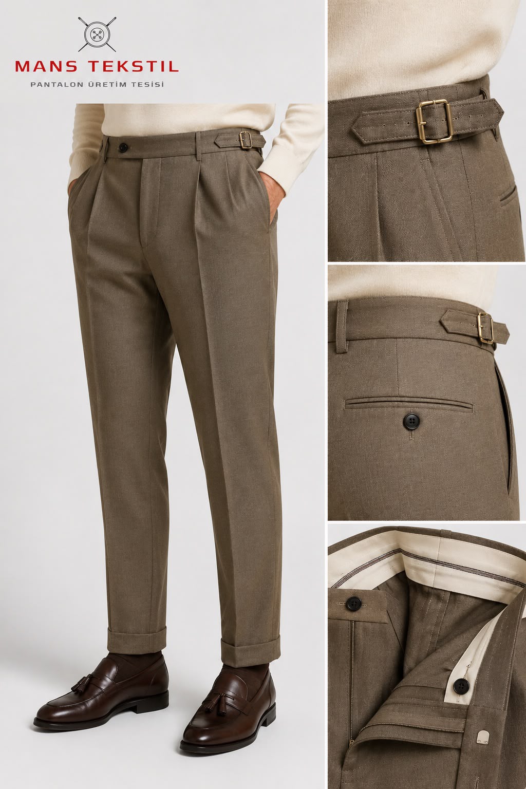 Double Pleated Side Adjuster Trousers