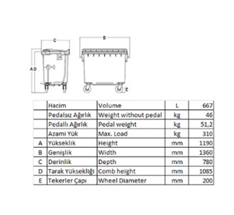 660 Liter Plastic Garbage Container