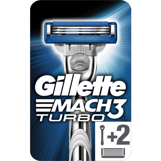 gillete mach3 turbo men's razor 1handle +2 refill 