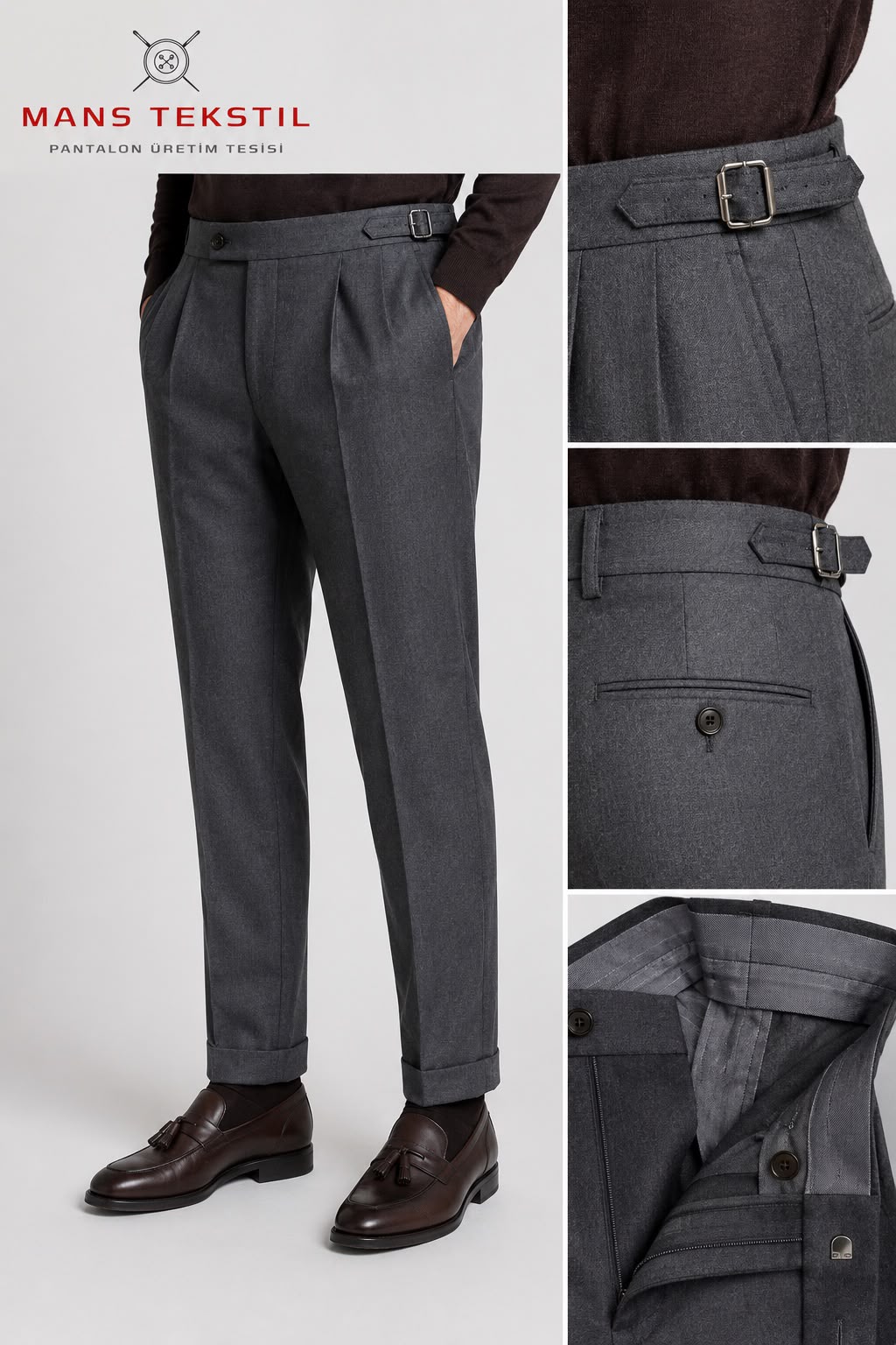 Double Pleated Side Adjuster Trousers