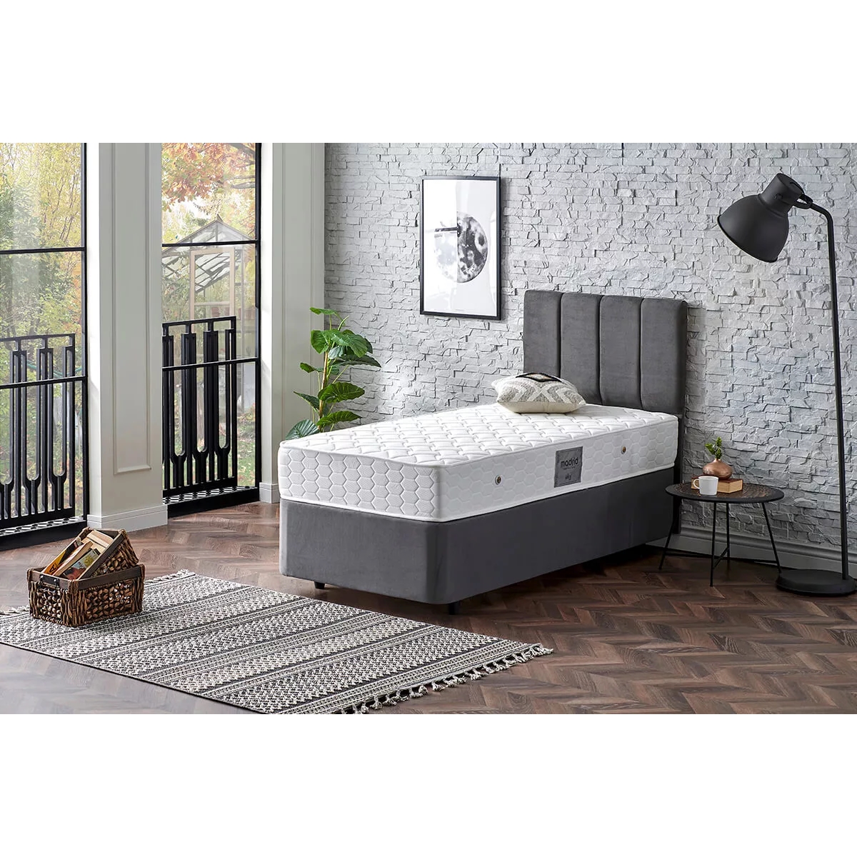 Madrid Single Bed Base Headboard Set