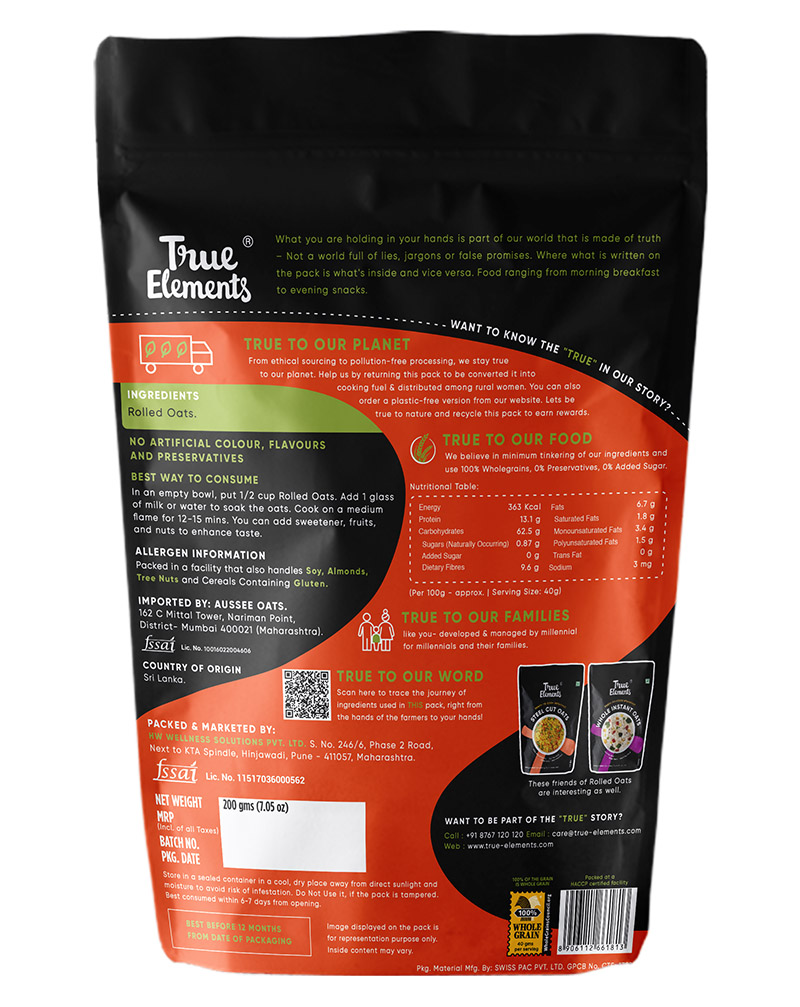 True Elements Rolled Oats 200gm