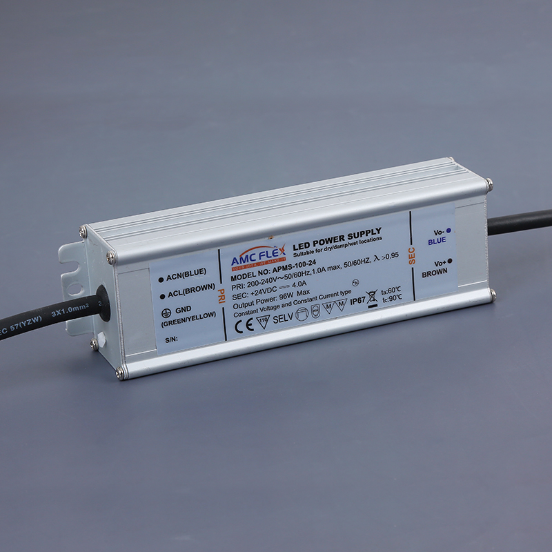 100W 24V IP67 Waterproof Voltage LED Driver PFC Metal housing