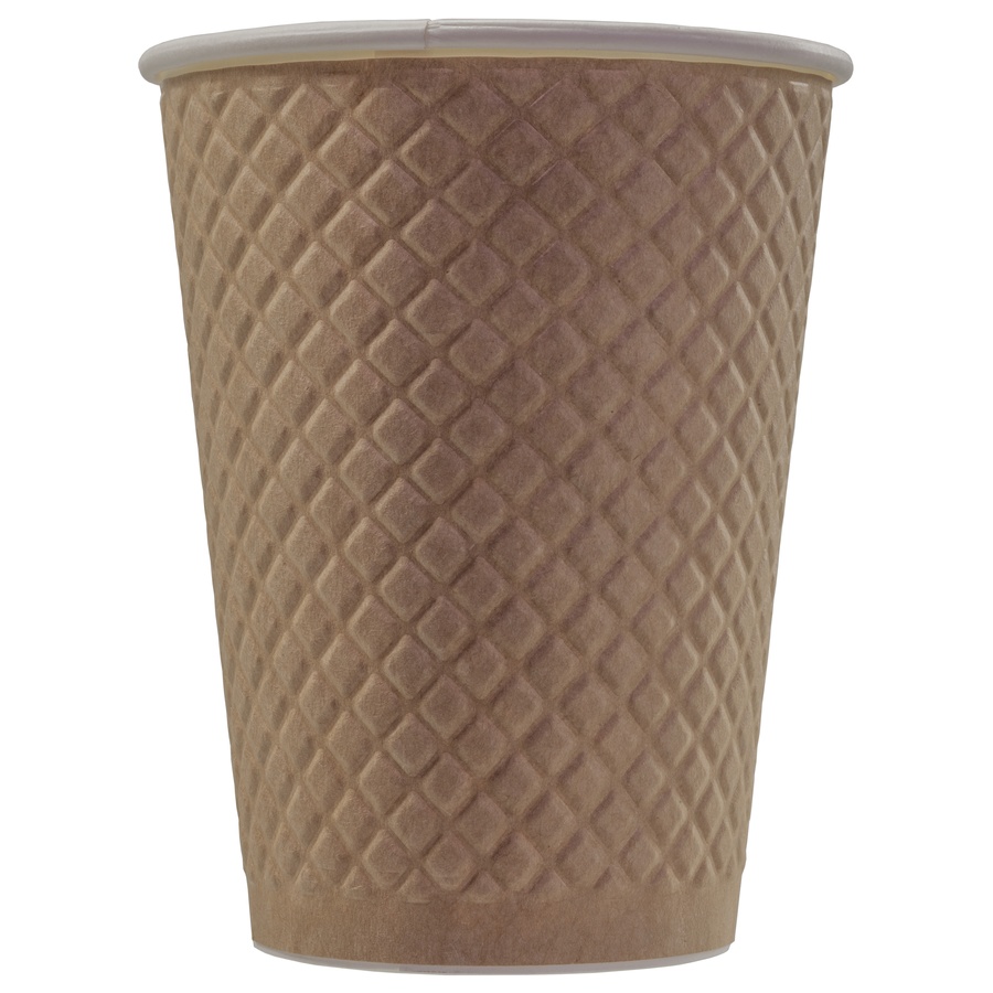 Disposable embossed double wall paper cup 'Waffle Kraft' 12 oz (300 ml)