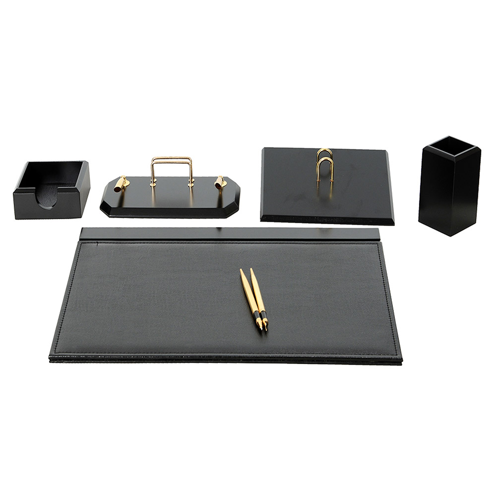 Flash Wooden Desk Set Black 6 Accessories