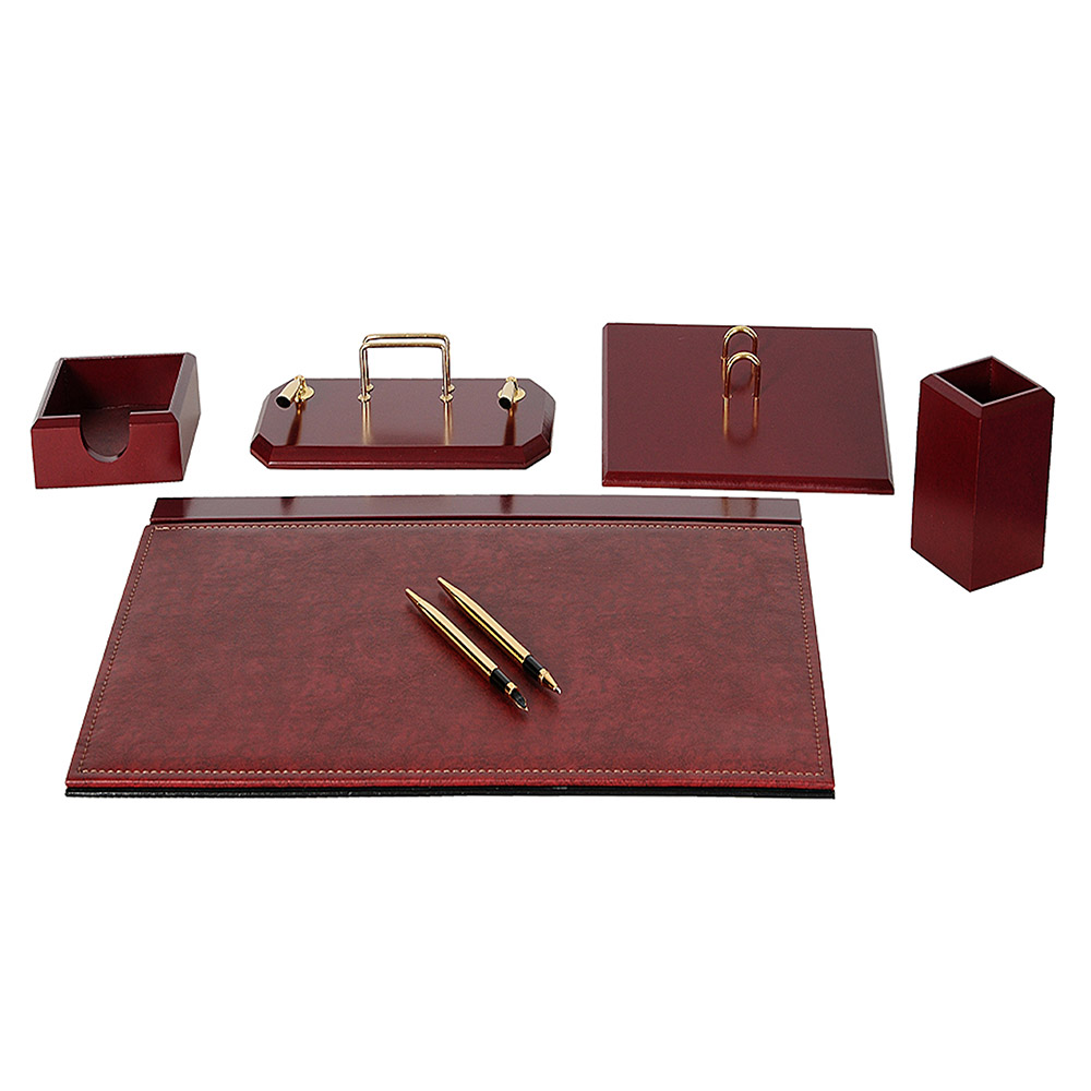 Flash Wooden Desk Set 6 Accessories Mahogany Bordeaux